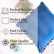 Velvet Cushion Covers Adorned With Pom Poms Set of 5, Blue